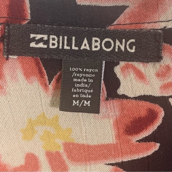 Billabong Women's Size M V Neck Tie Black Pink Floral Rayon Long Balloon Sleeve - Picture 11 of 12